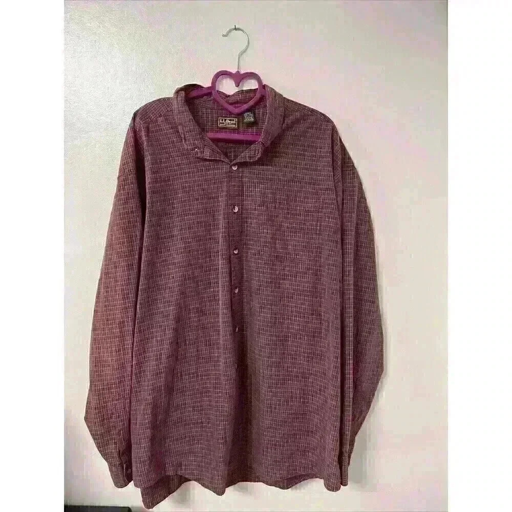 LL Bean Mens Plaid Shirt Size XXL Red Long Sleeve Button Down 100% Cotton